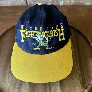 Vintage Notre Dame Fighting Irish Hat NCAA Snapback Hat Cap Blue Yellow 90's